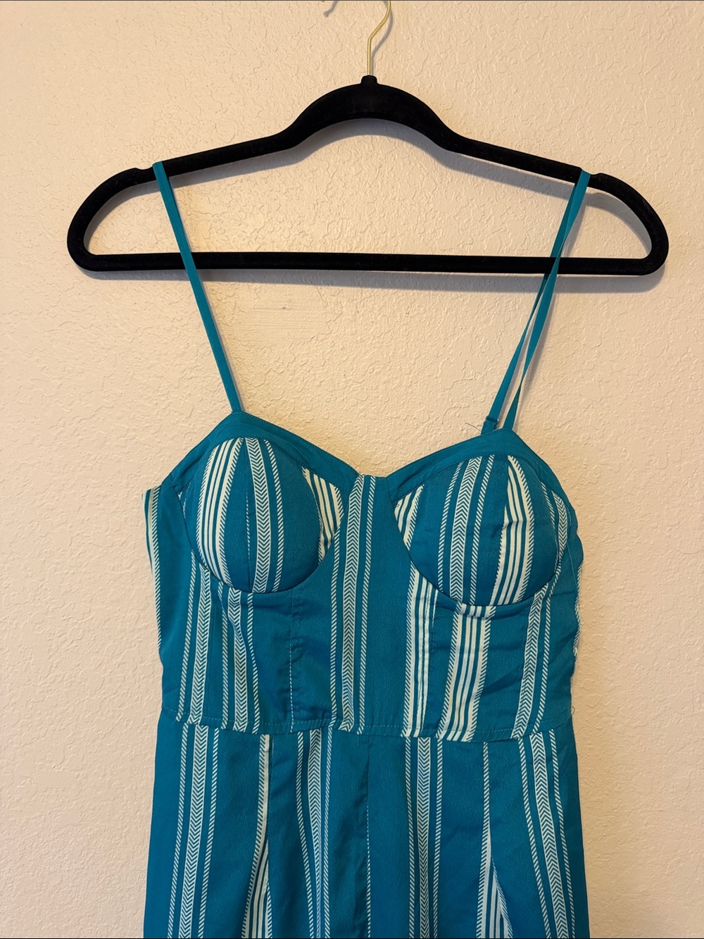 Band of Gypsies Teal Striped Bustier Jumpsuit - Picture 3 of 6